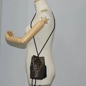FENDI Zucca Canvas Shoulder Bag Black Brown Auth 120527AM